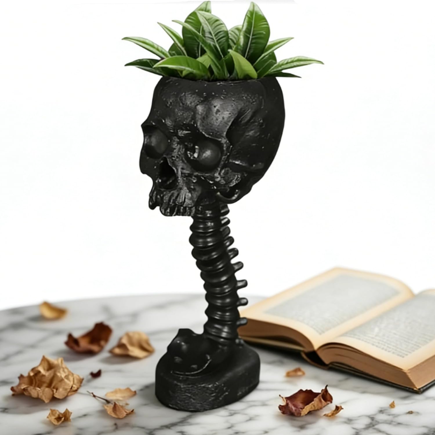 Skull Planter 11.6" Tall Black Gothic Pot | Spooky Goth Home Decor for Bathroom Bedroom, Halloween Plant Pot Flower Vase, Gothic Room Decor Skull Ornament for Indoor Plants