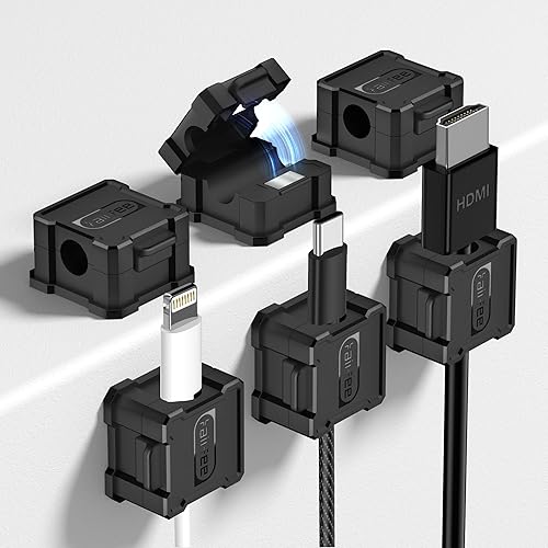 Kailfee - Paquete de 6 clips magnéticos para cables cable ajustable suave Soporte para cables, gestión de cables debajo del escritorio, soporte de