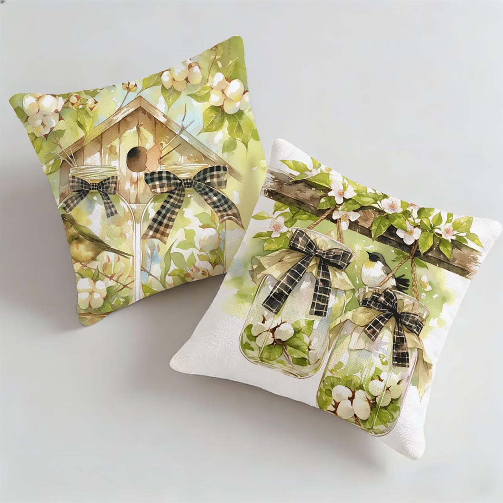 Taie d'oreiller decoration oiseau canape salon et exterieur lot de 2