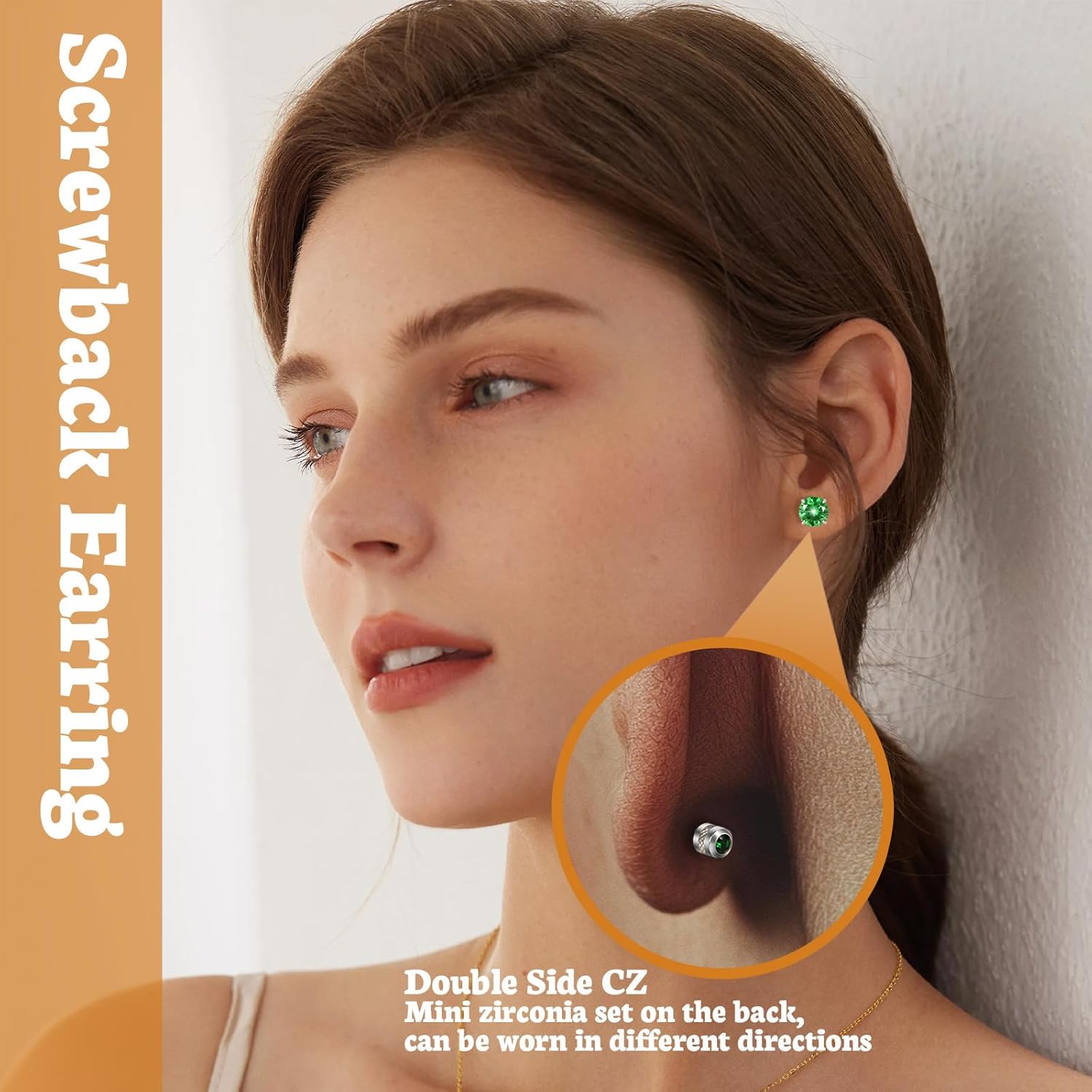 Hopply Hypoallergenic G23 Implant Grade Pure Titanium Screw Back Earrings, 20G Flatback 5A Cubic Zirconia Earrings Double Side Studs, Suitable for Women Men Sensitive Ears Piercing Sleeper Studs Jewelry - Image 5