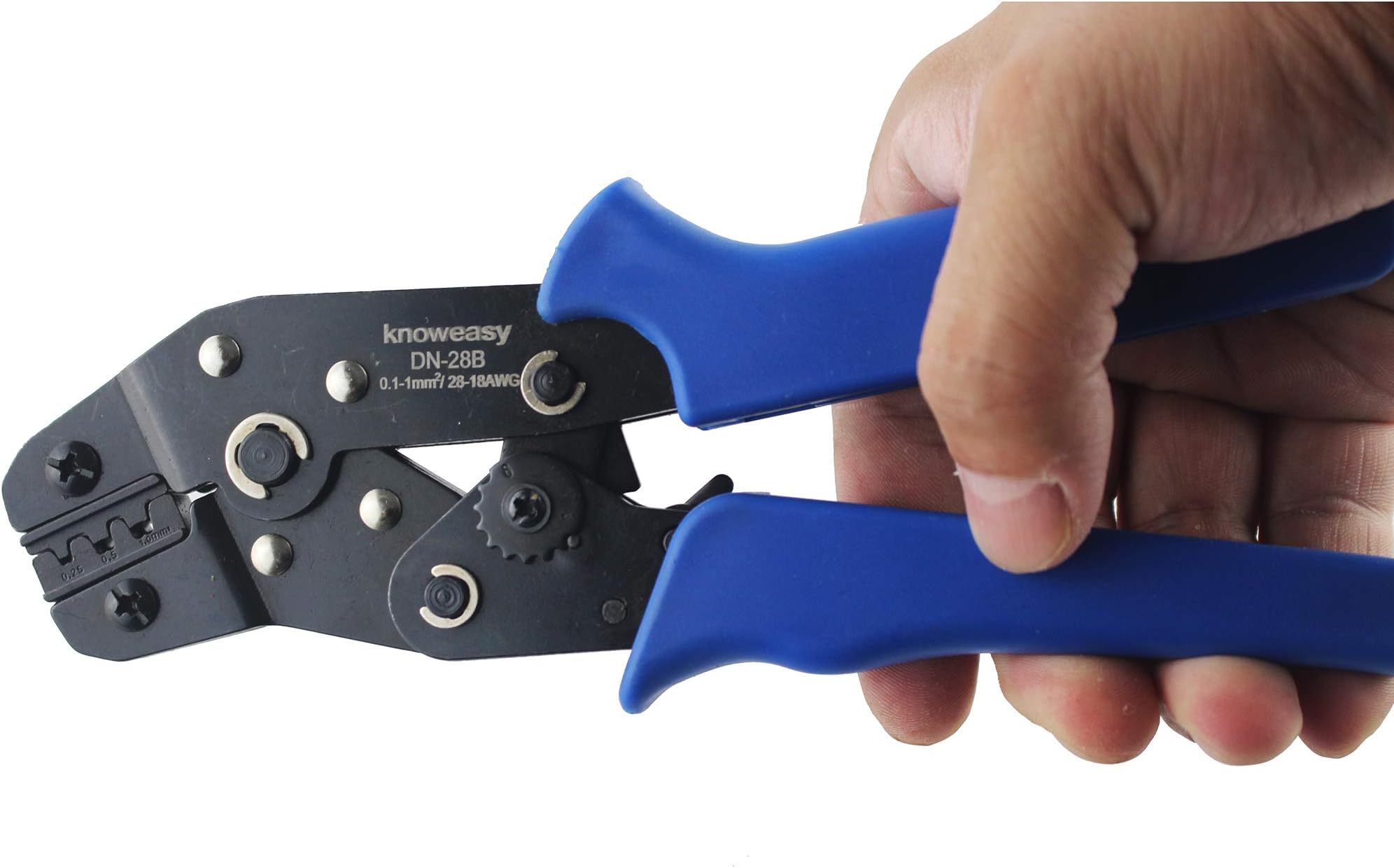 knoweasy Professional Pin Compression Ratcheting Modular Insulated Terminal Crimper Pin Crimping Tool,28-18AWG 0.1-1.0 mm² with Wire-Electrode Cutting Die