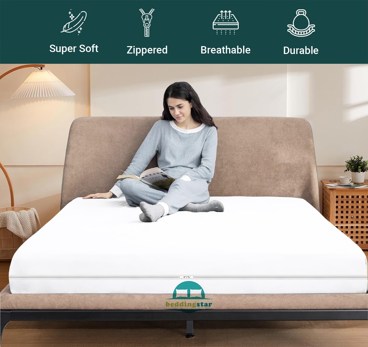 Zipper Fitted Sheet Queen Size 12 Inch Deep Pocket Bottom Sheet 100% Egyptian Cotton 600 Thread Count Hotel Quality Zipper Mattress Cover 1 Fitted Sheet Only Queen 60 x 80 Inch White