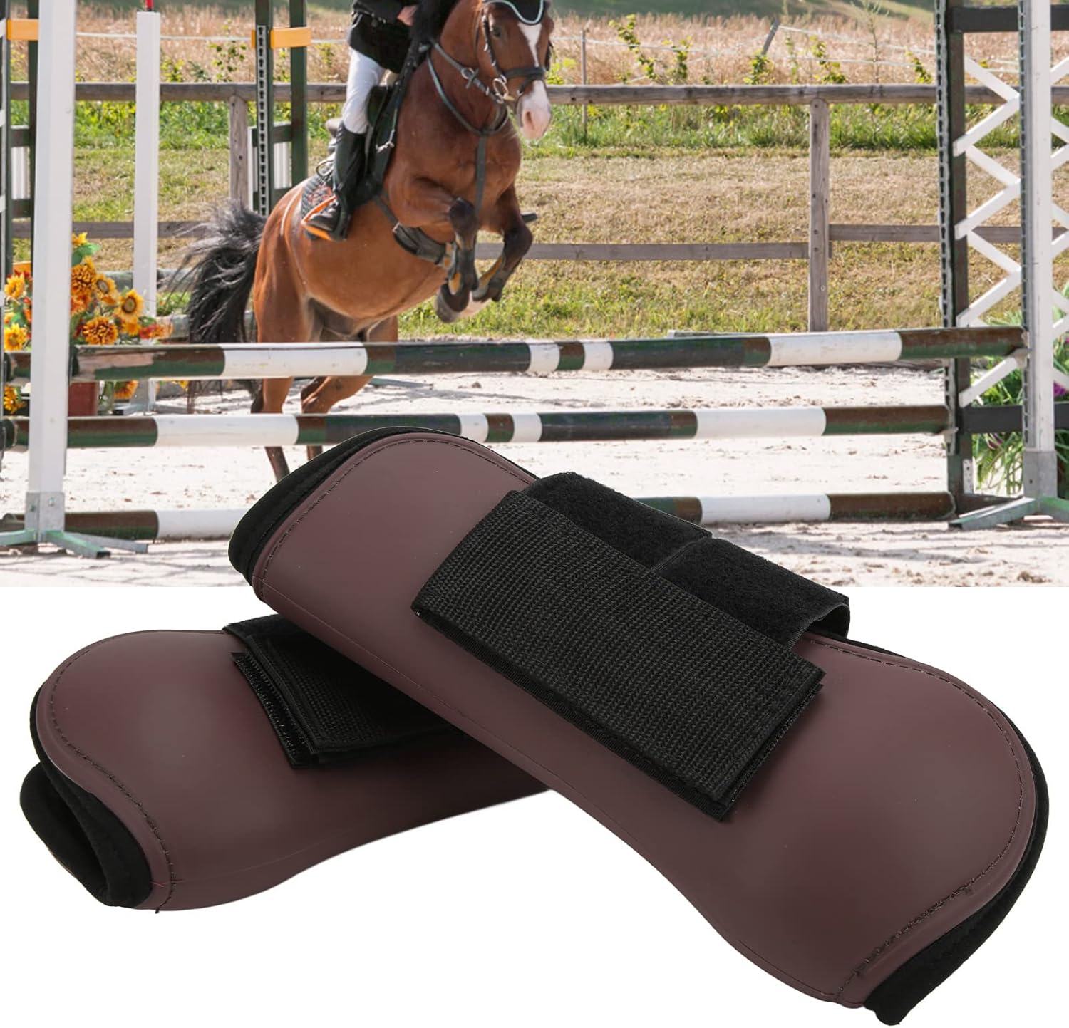 1 Pair Horse Support Boots PU Shell Neoprene Protective Horse Leg Guard Open Front Boots Horse Exercise Boots Hoof Boot, Horse Support Boots Equestrian Equipment Horse Leg Wraps(中号)