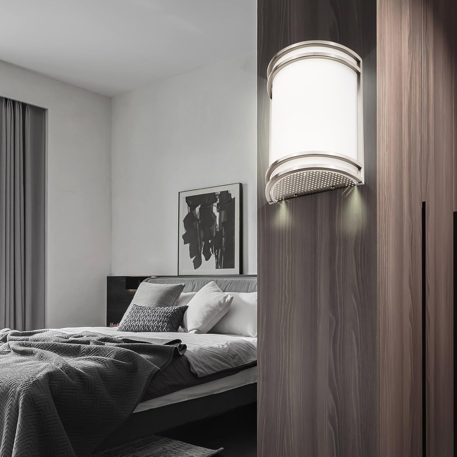 Indoor Wall Sconce, Half Cylinder Wall Light Fixture, 3000K 4000K 5000K Color Temperature Adjustable, Dimmable LED Modern Wall Light for Hallway Bedroom Living Room, Brushed Nickel