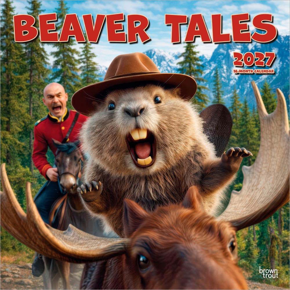 Beaver Tales | 2027 12 x 24 Inch (Hanging) Monthly Square Wall Calendar | BrownT