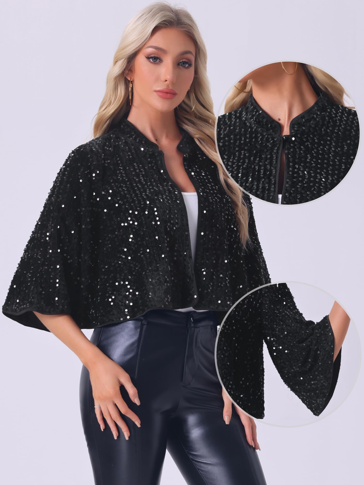 Allegra K Vestes à paillettes pour femme, capelet en velours, boléro, boléro