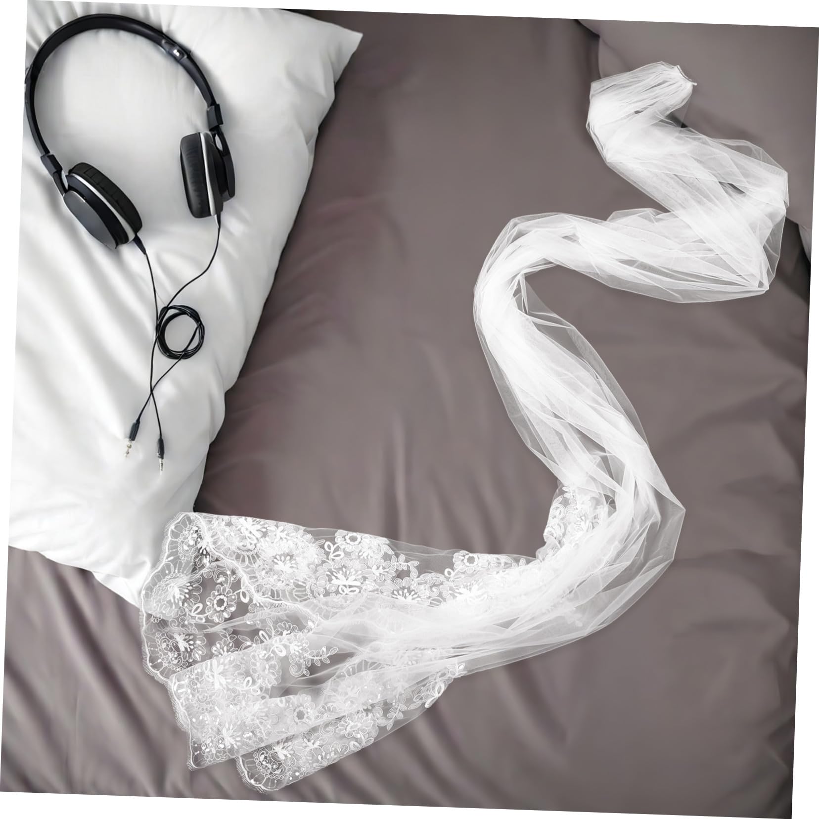 LIFKOME Sposa in Pizzo con Pettine, Bianco, Lunghezza Cappella
