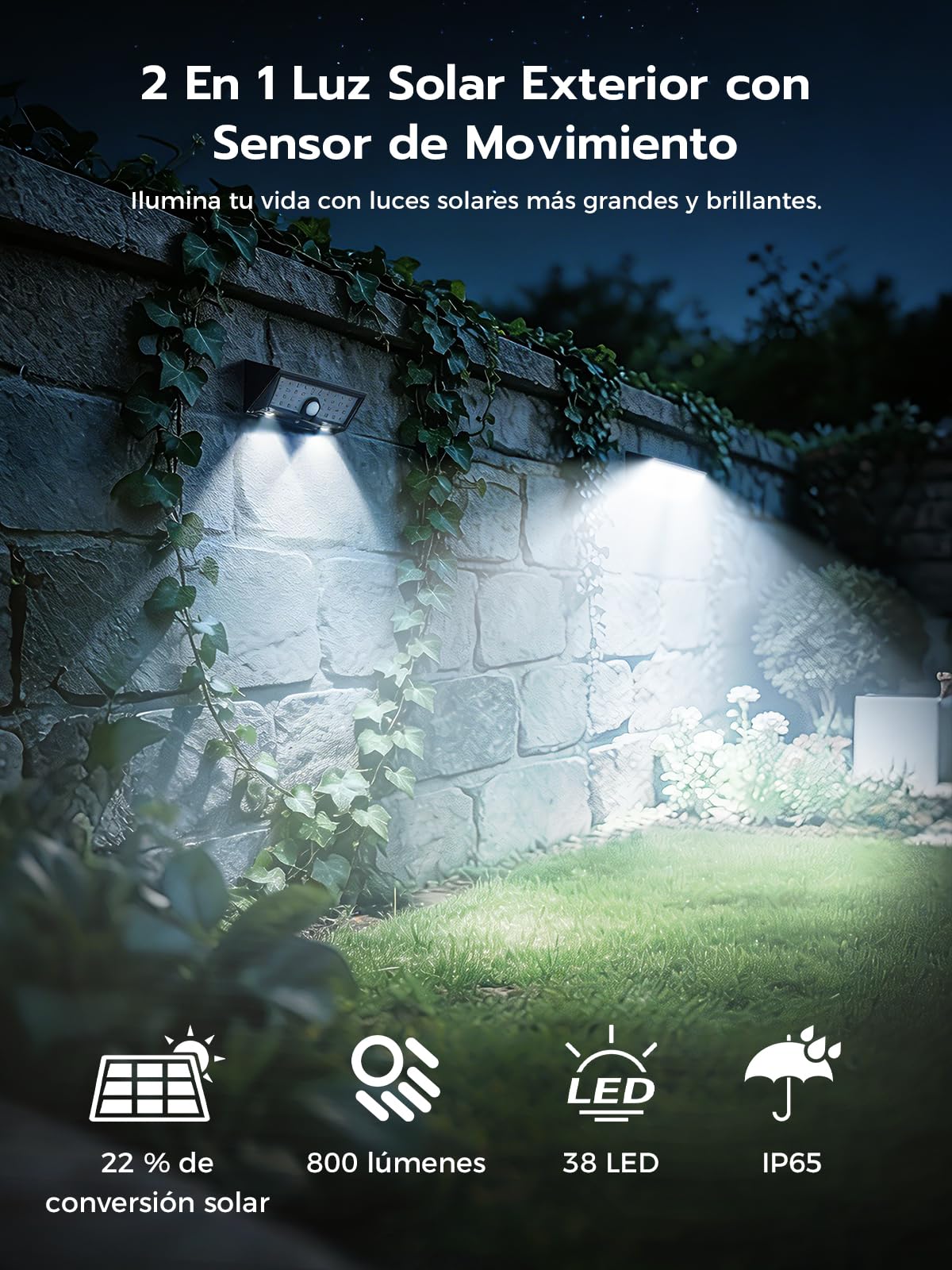 Smiling Shark WL-06L Luces Solares Exterior Sensor Movimiento, Aplique Solar Exterior Pared Doble Uso 4 Modos IP65 Impermeable LED Lámparas Solares Blanca Fría para Jardín Valla Patio, 4 Piezas