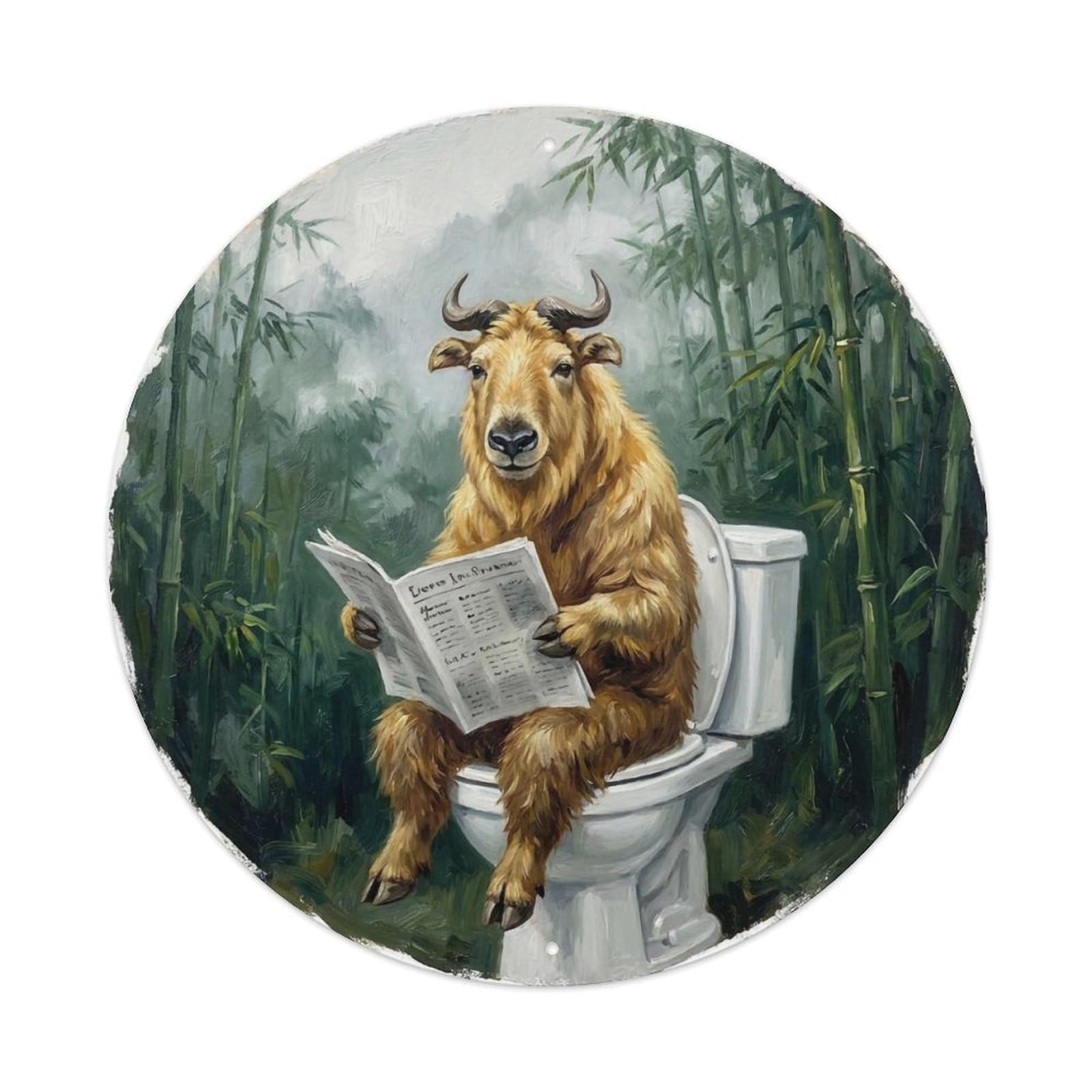Takin On Toilet Humorous Bathroom Bamboo Forest Reads Metal Tin Sign