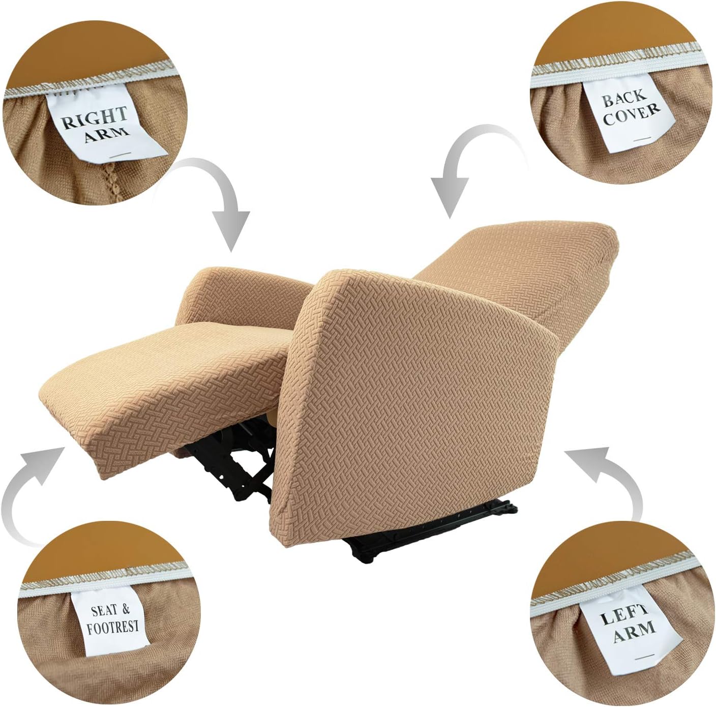 Obytex 4 Pieces Stretch Recliner Chair Cover Polyester and Spandex Upgrade Pattern Couch Covers Dog Cat Pet Slipcovers Furniture Protectors,Machine Washable (Recliner, Taupe)