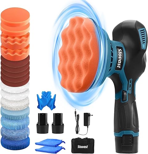 Pulidora inalámbrica para automóvil, doble acción para detalles de automóviles con 2 baterías recargables de 12 V, 6 velocidades variables y 18