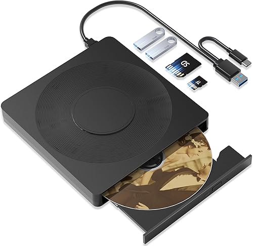 5 en 1 Reproductor de DVD externo para portátil con LightScribe Grabador de DVD CD Rom Unidad externa de CDDVD para PC USB 3.0 Unidad de DVD