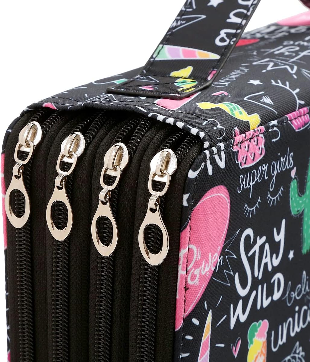 Portable Colored 200 Slots Pencil case Organizer with Printing Pattern for Watercolor Pens or Markers, Pencil Case Organizer for Artist