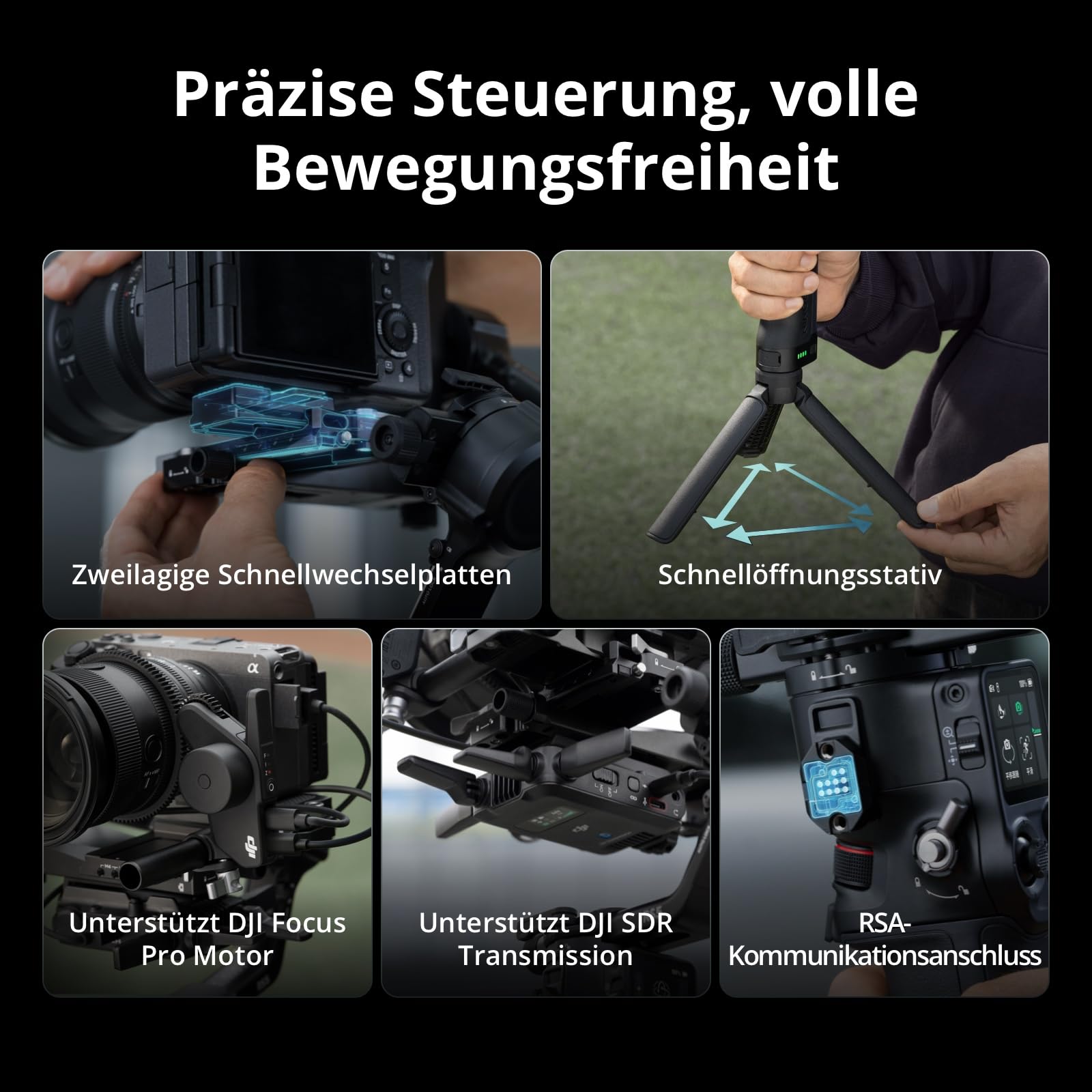 DJI RS 5 Combo Gimbal-Stabilisator für Kameras Canon Sony Panasonic Nikon Fujifilm Intelligentes Tracking