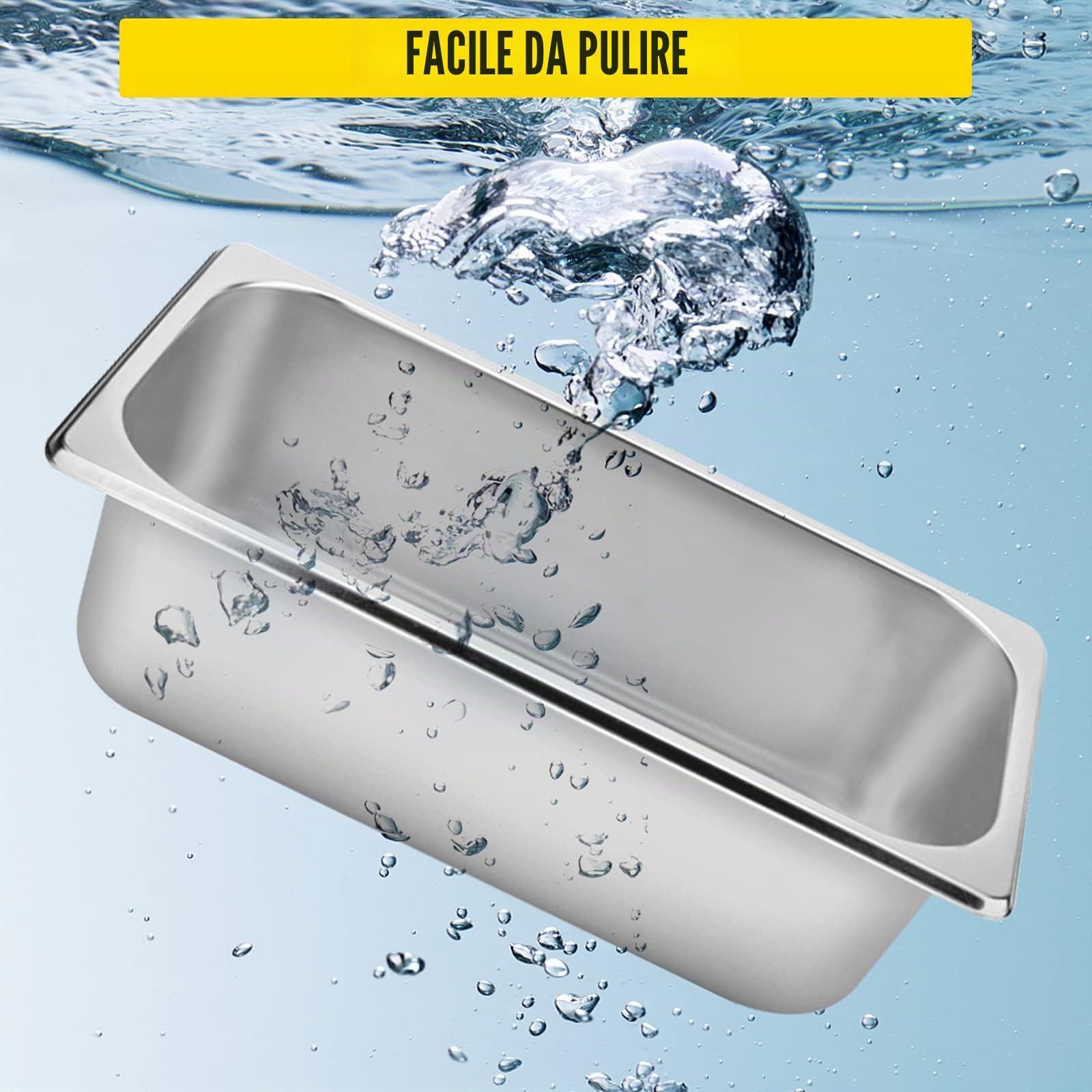 VEVOR Set di 6 piatti da forno in acciaio inox, 8,5 l, spessore 0,8 mm, vassoio levigato rettangolare effetto specchio per alimenti per cucina di ristorante e dolci