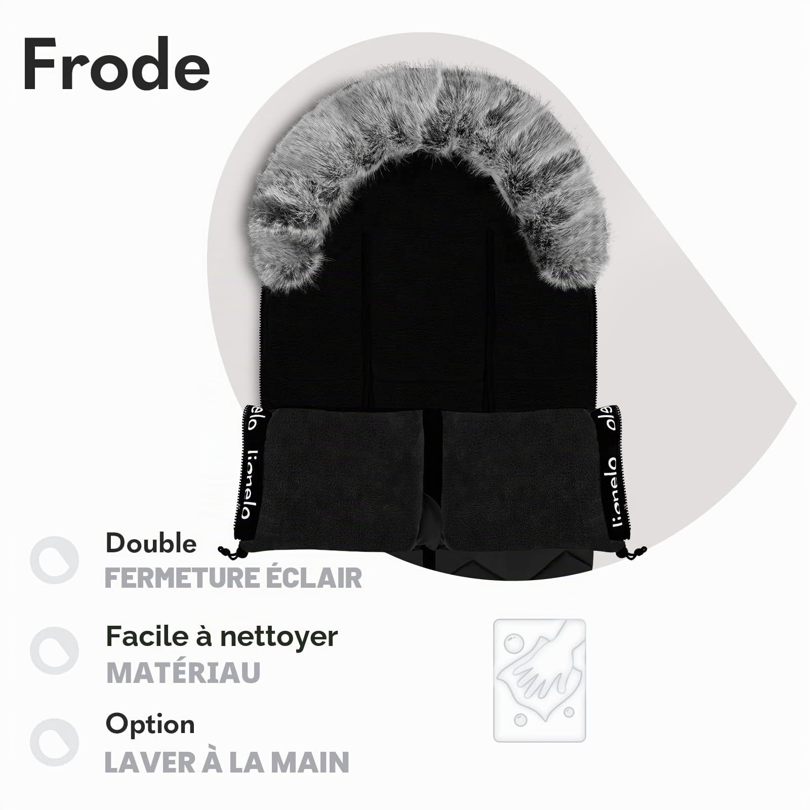 lionelo Frode Turbulette pour Enfants, pour luges, sièges Auto, poussettes, antiallergique, imperméable, Chaud, Fourrure, Hiver, 90x45 cm (Black)