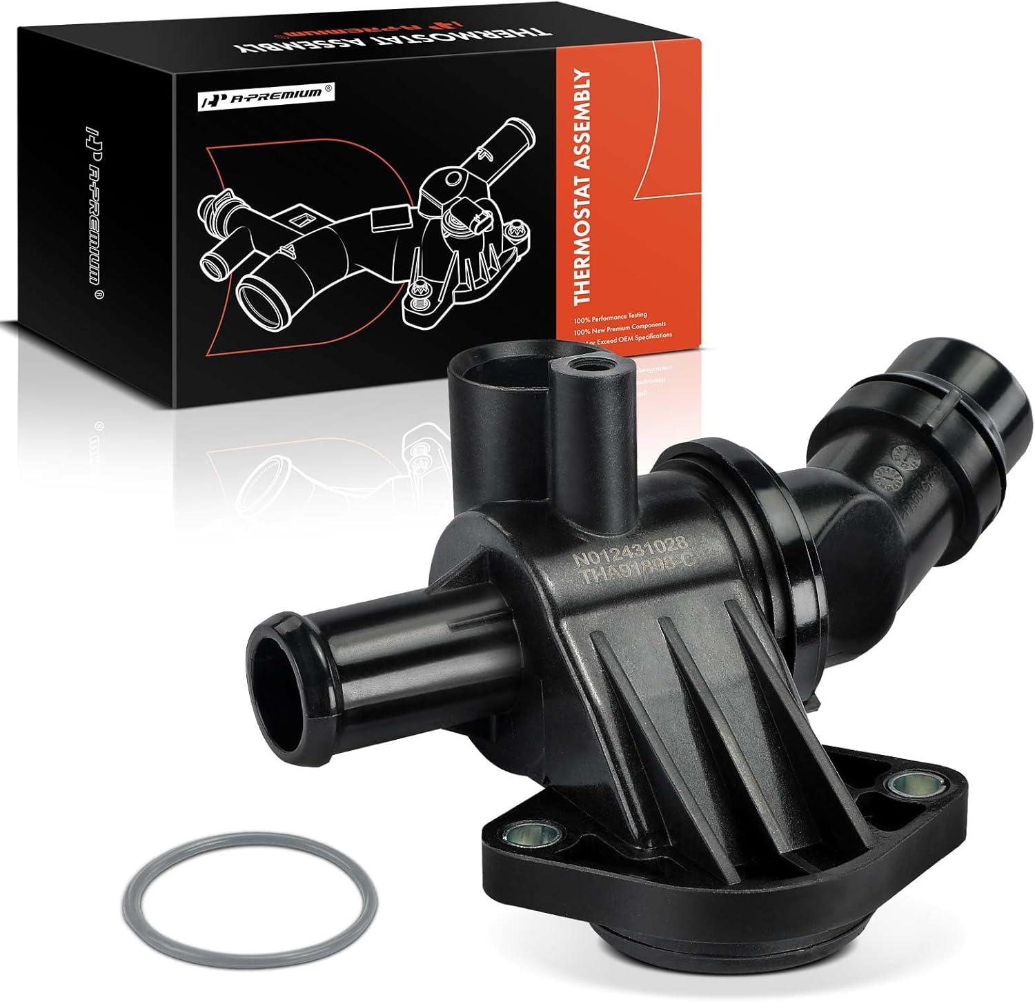 A-Premium Engine Coolant Thermostat Housing Assembly Compatible with Volkswagen Passat 2006-2010, Eos 2007-2008 & Audi A3 2004-2008 & Seat Leon 2006-2010, 2.0L, Replaces for 06F121111G