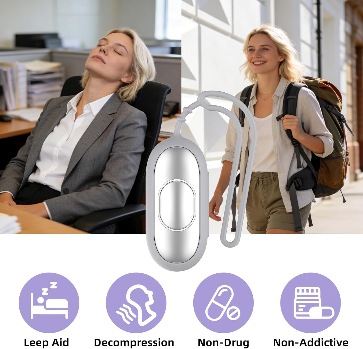 Handheld Sleep Aid Device - Sleep Anxiety Device for Relieving Anxiety and Stress, Improves Slumber for Adults and Students, 5 Adjustable Levels, USB Rechargeable, Easy to Carry（Silver）