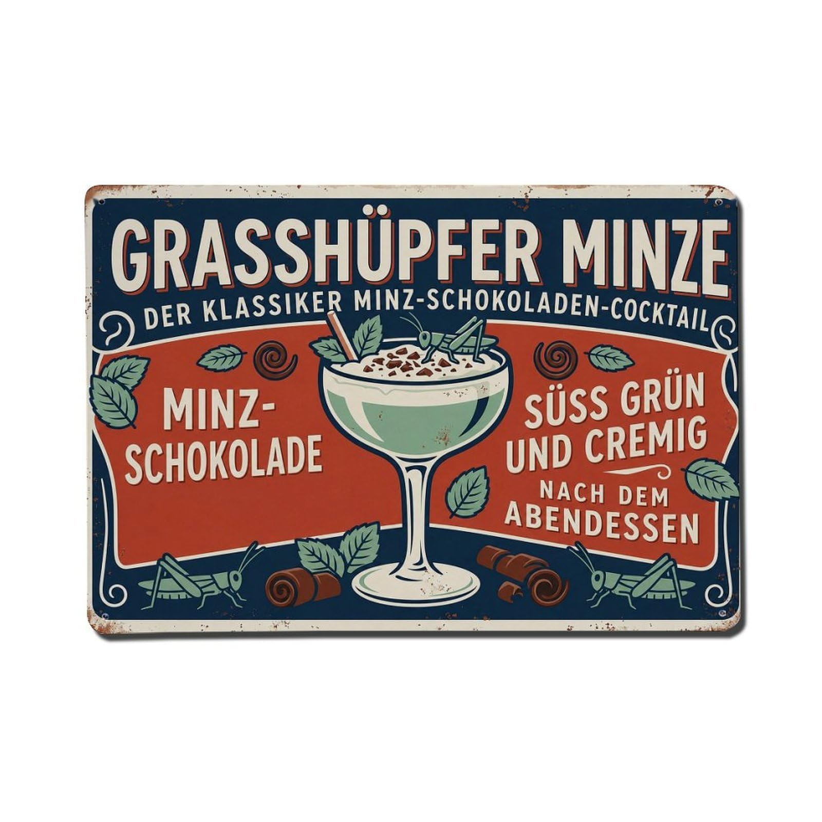 Grasshopper Professional Recipe Classic Cocktail Beverage Metal Tin Sign Plaque Wall Decor for Cafe, Man Cave, Club Bar, Office, Home Garden Round Metal Poster 8x12Inch