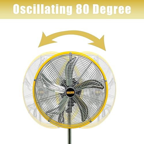 Miniatura 3 de HiCFM Ventilador oscilante de pedestal de alta velocidad de 5000 CFM de 20 pulgadas, potente motor de 15 HP, cable de alimentación de 6 pies y