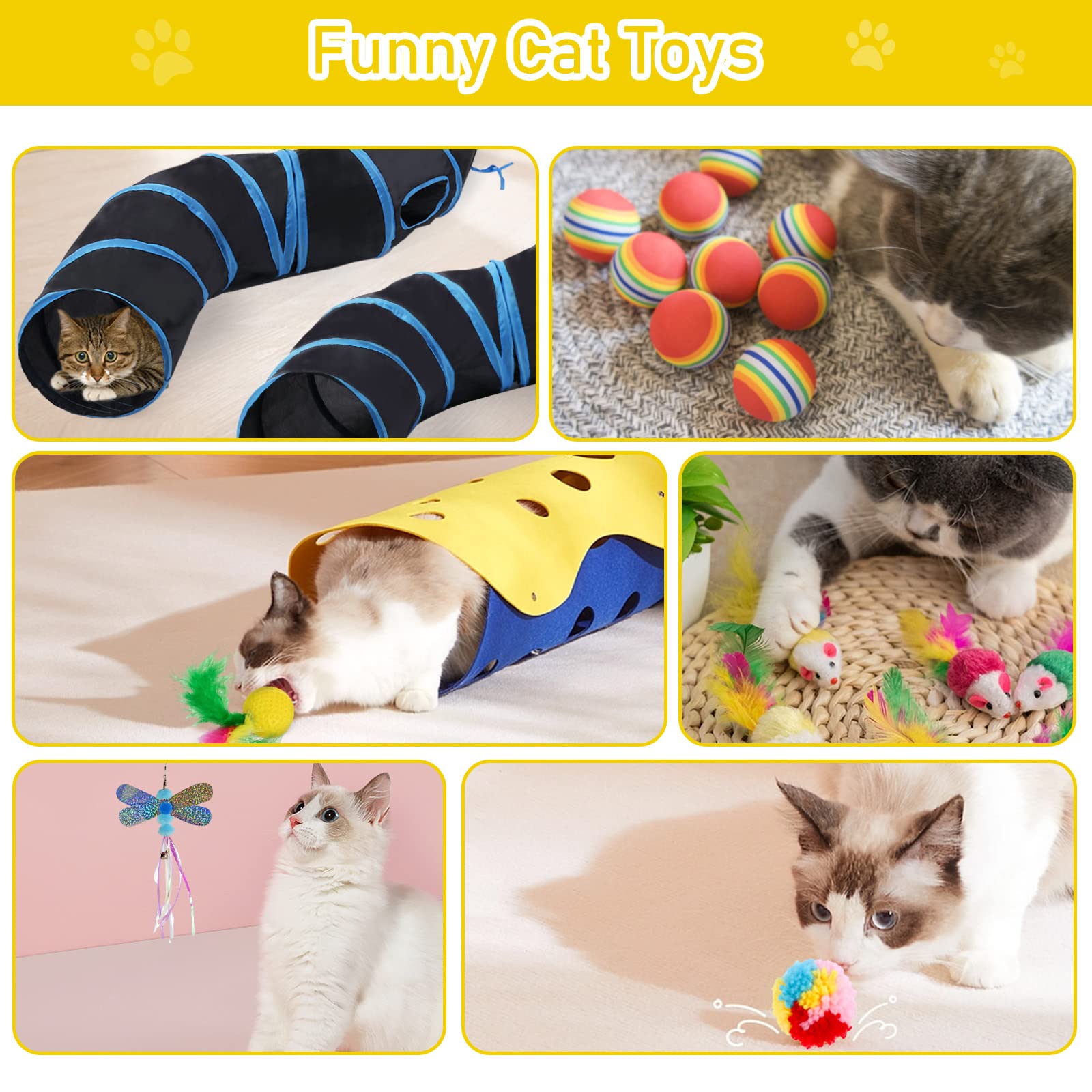 Kit Jouet pour Chat - 38 Pièces Animaux Domestiques Toys pour Chaton Minou - Boule, Tunnel et Jeu