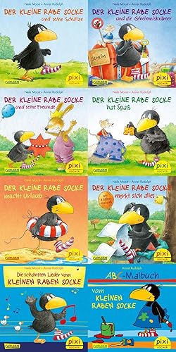 Pixi-8er-Set 193: Der kleine Rabe Socke (8x1 Exemplar) (193): Der kleine Rabe Socke und seine Schätze; ... und die Geheimniskrämer; ...und seine ... Socke; ABC-Malbuch vom kleinen Raben Socke