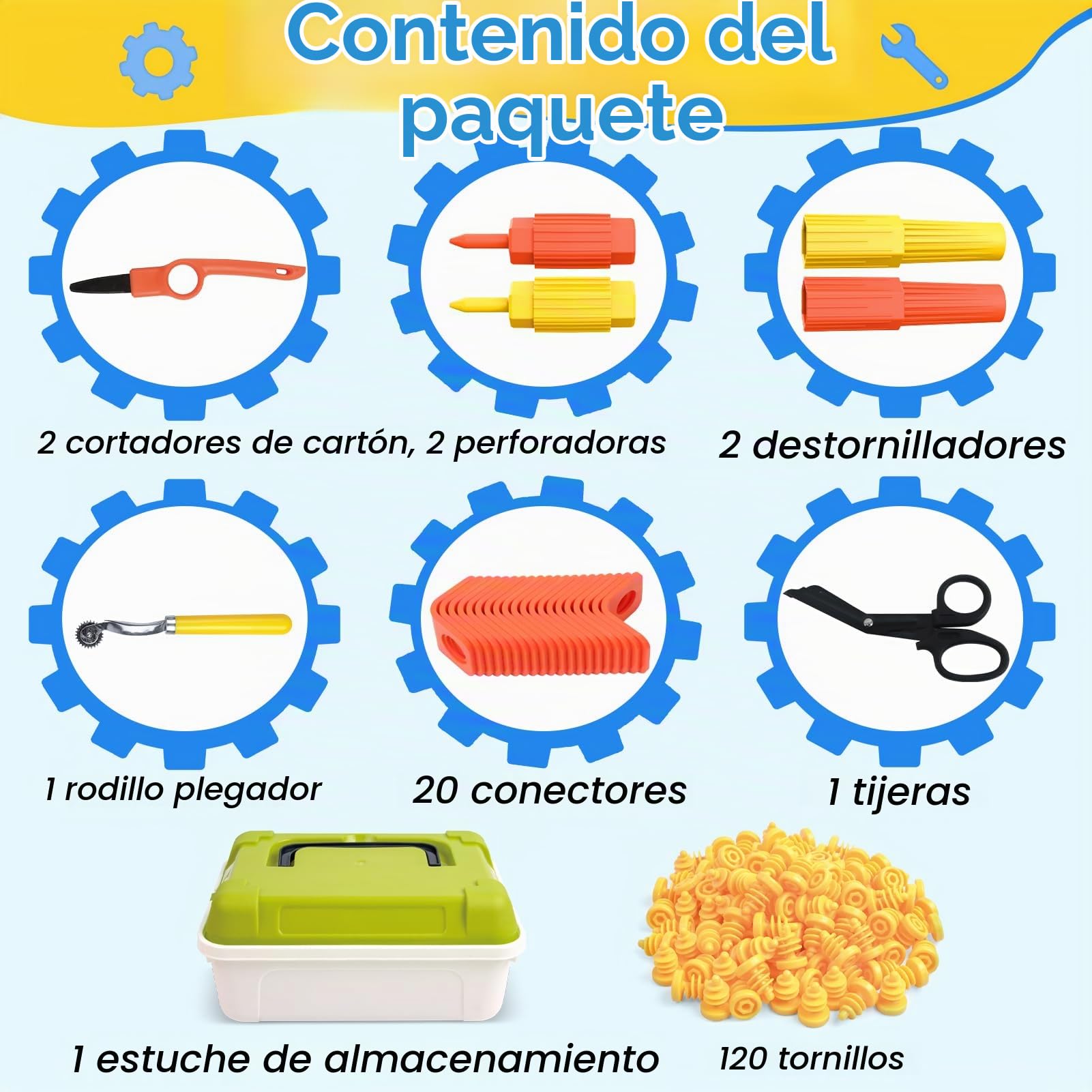 Wdmiya Kit Herramientas Construcción Cartón para Niños 148 Piezas | Juego de Herramientas Reutilizables con Cortador 148 Piezas, Rodillo y Tijeras, Juguetes Educativos para Niños y Niñas