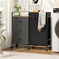 DAOUTIME Rolling Laundry Hamper with Wheels, 3 Drawers, Wooden Shelf & Detachable 123L Bag - Sorter for Bedroom Bathroom