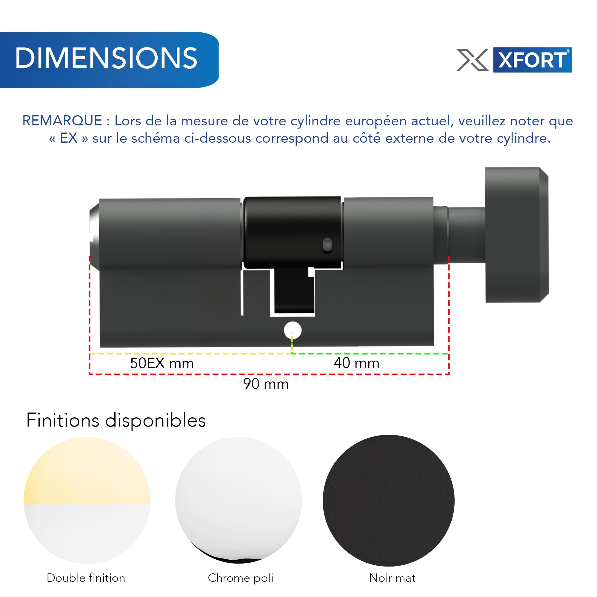 XFORT COLOSSUS | Cylindre avec Bouton Européen 3 Étoiles Chrome Poli 50EX/40T (90 mm), Barillet Anti-Casse de Norme TS007, Verrou de Porte d’Entrée uPVC.