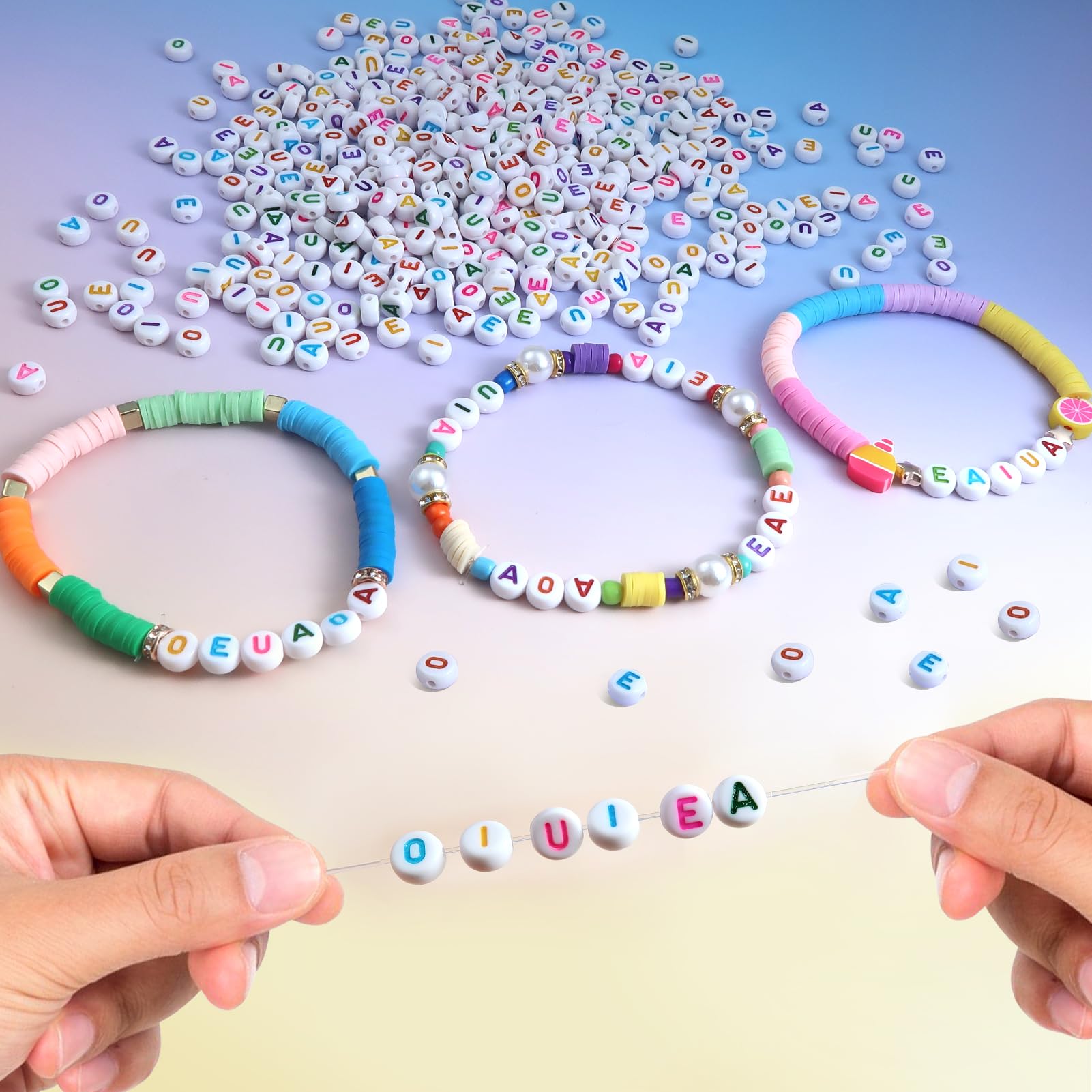TOAOB 500pcs Vowel Letter Beads 7mm Round Acrylic Alphabet Beads with Colorful Word A E I O U for Necklace Bracelet Jewellery Making - Image 4