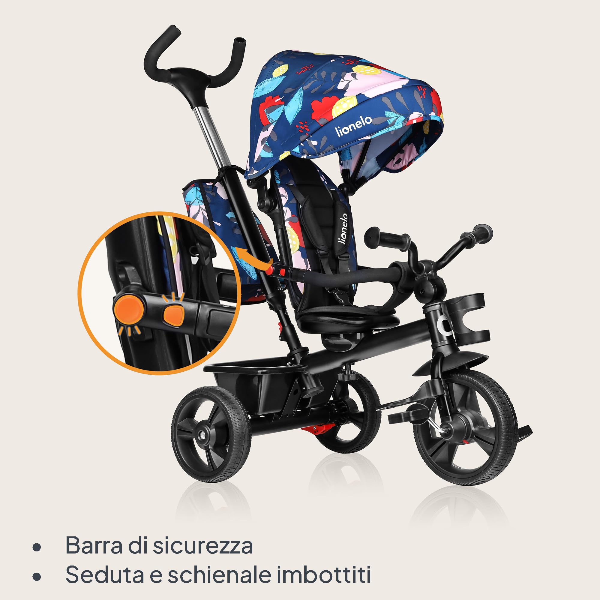 Lionelo Haari 2 in 1 Triciclo bici e passeggino fino a 25kg, Pieghevole, Fronte mamma e fronte strada, Regorabile compatto con Borsa e portabibite, Cinture a 3punti Triciclo per bambini da 1 a 5 anni