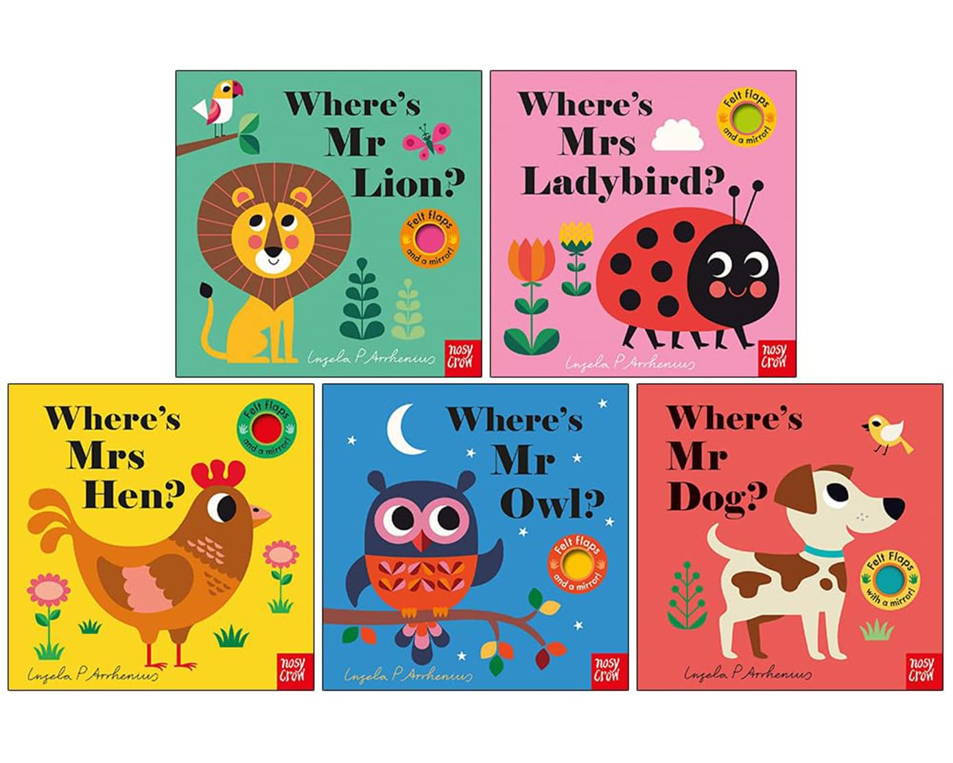 Felt Flaps Series 5 Books Collection Set By Ingela P Arrhenius (Where’s Mr Lion ? , Where's Mrs Ladybird?, Where's Mrs Hen?, Where's Mr Owl?, Where's Mr Dog?)