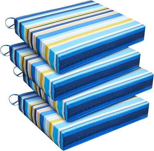 Miniatura 55 de downluxe - Cojín para asiento, redondo, impermeable, para exteriores e interiores, para patio o jardín, 43 x 41 x 5 cm, amarillo, paquete de 4