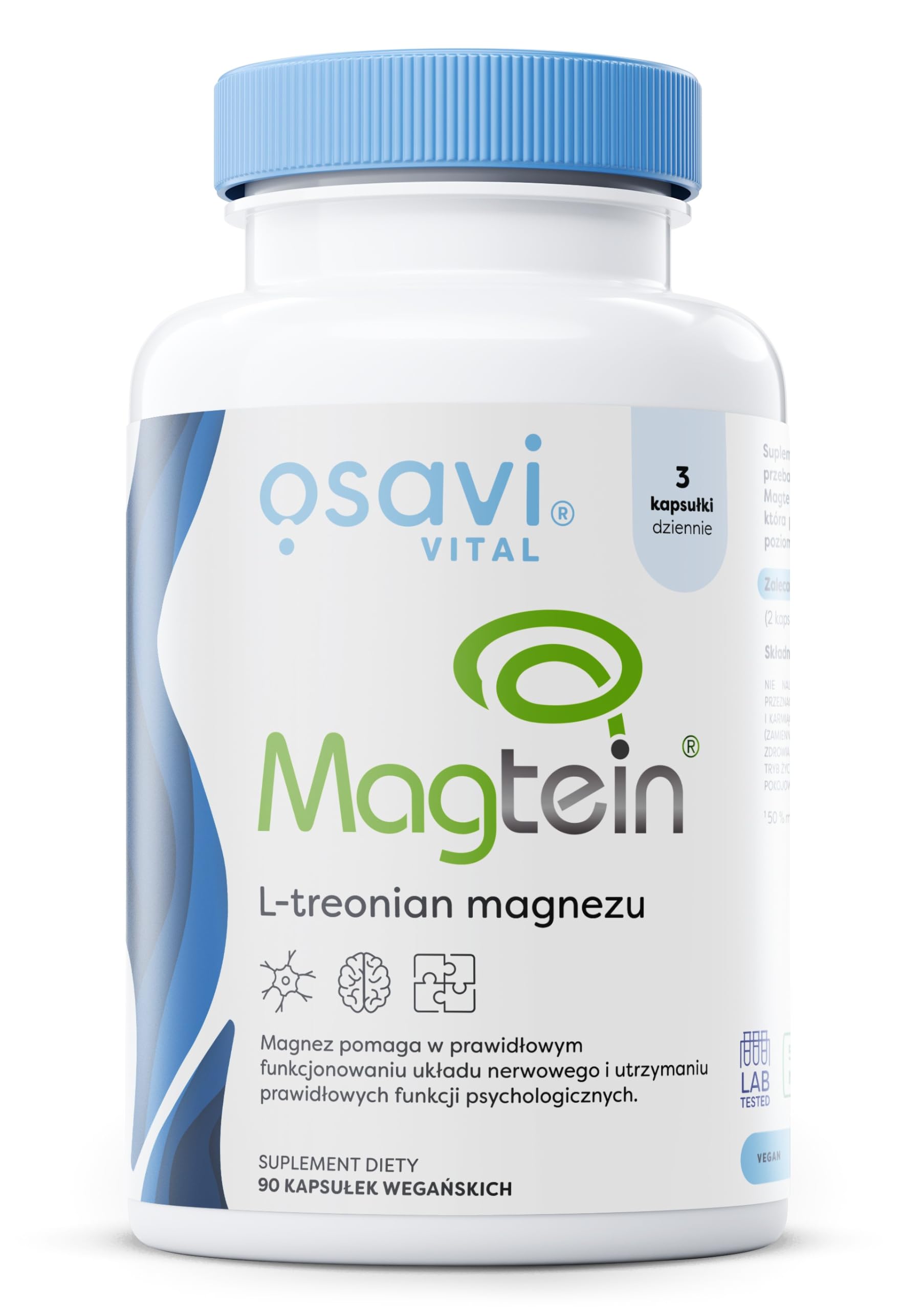 Osavi Magtein L-treonian magnezu - 90 wegańskich kapsułek | Wysoko przyswajalna, opatentowana forma magnezu | Pokonuje barierę krew-mózg | Wspomaga właściwe funkcjonowanie układu nerwowego
