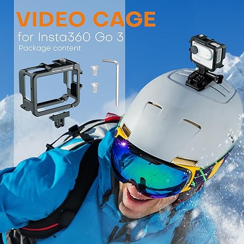 Miniatura 8 de REYGEAK Jaula de aluminio para Insta360 GO 3, carcasa protectora de metal duradera con soporte de zapata fría compatible con soporte de pivote