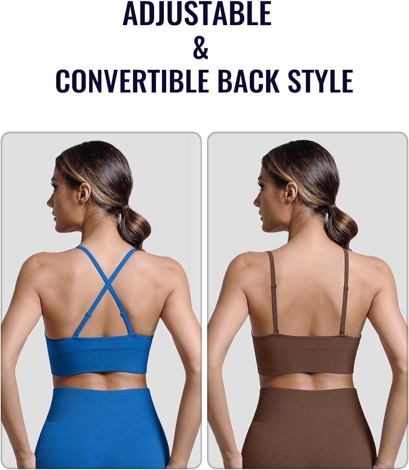 V Neck Adjustable Spaghetti Straps Sports Bra for Women, Padded Criss Cross Back Longline Yoga Bra Workout Crop Top Multipack - Image 4