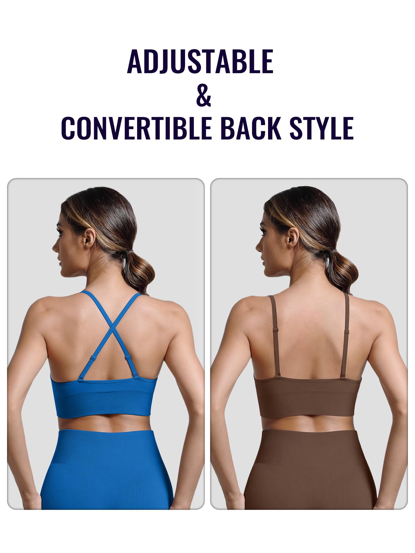 Reggiseno sportivo da donna, con scollo a V, regolabile, spalline sottili, imbottito, incrociato, schiena lunga, yoga, allenamento, confezione multipla