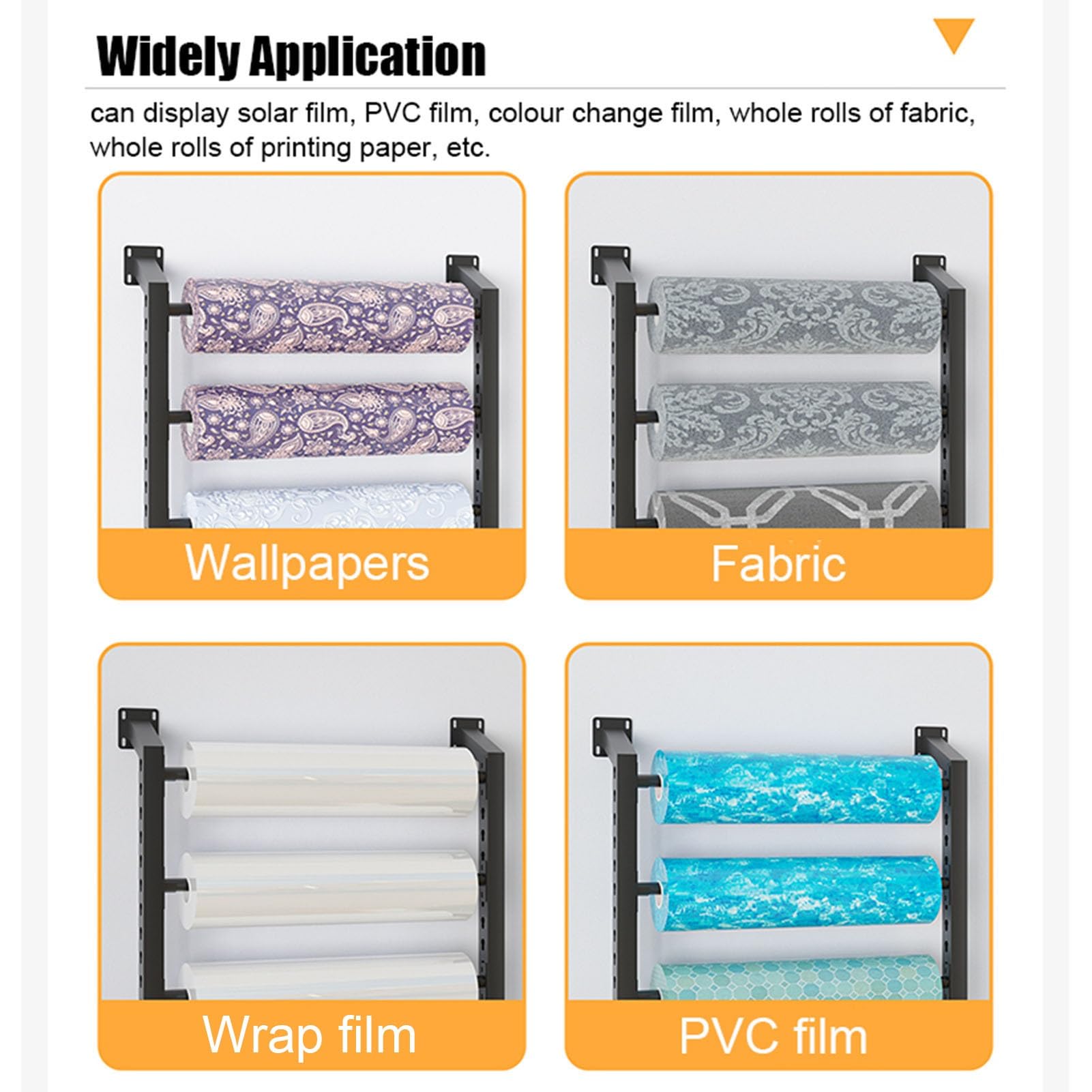 Genérico Soporte de Pared Ajustable para vinilos, láminas Que cambian de Color, Papel Tapiz y Telas. Capacidad para 8 Rollos. Solución de Almacenamiento de Metal Resistente.