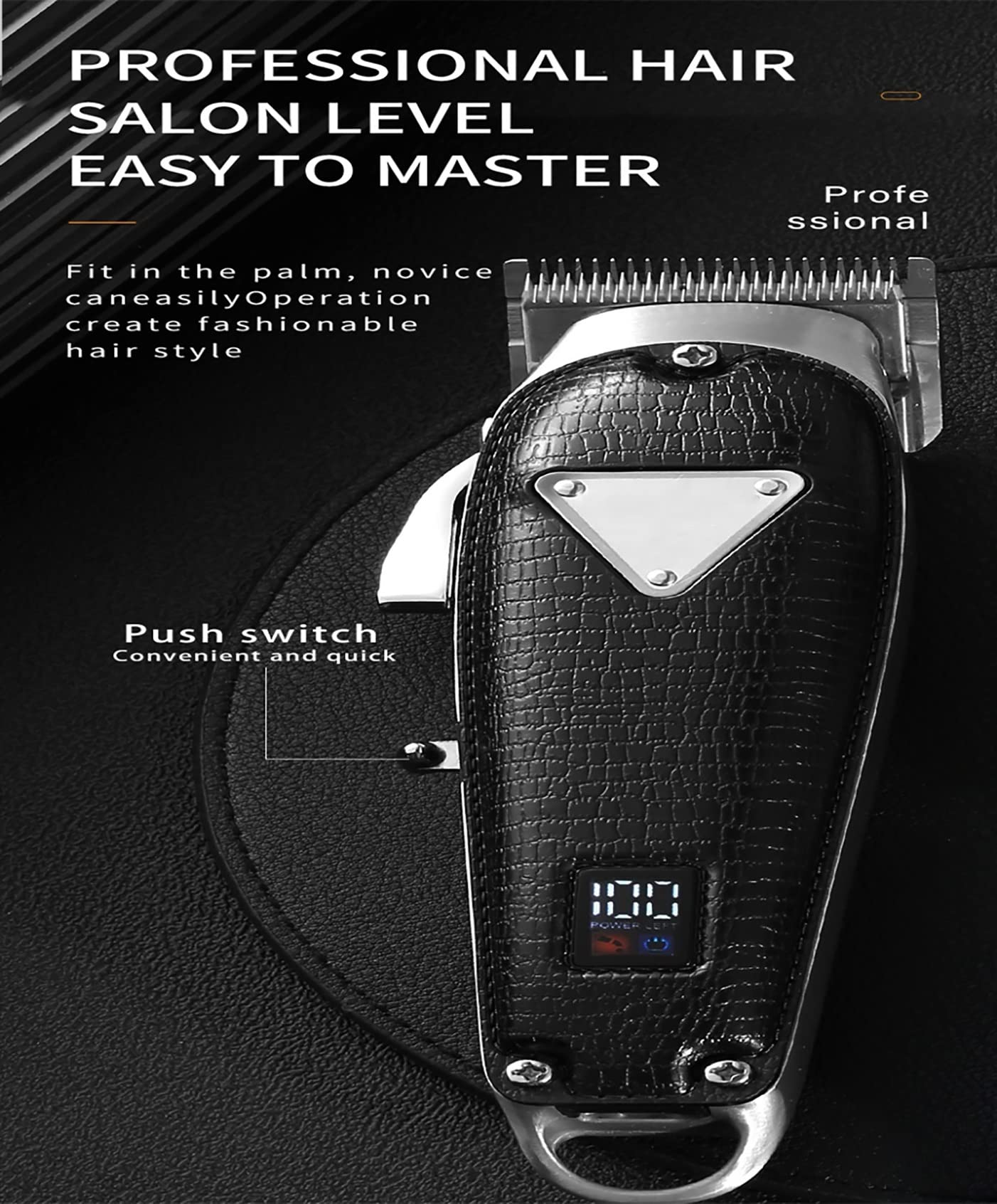 Tagliacapelli Uomo Professionale, Testa di olio ad alta potenza Barbiere Vintage Metallo Pelle Corpo Parrucchiere Pusher Display digitale LCD Forbici da barbiere Clippers