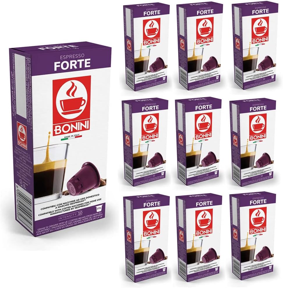 100% Italian Coffee Pods, Nespresso Compatible FORTE Dark Roast Coffee, 100 Count