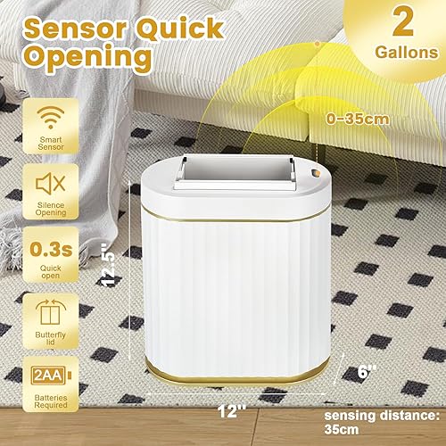 Miniatura 7 de ELPHECO Basurero de baño con tapa, mariposa, sensor de movimiento, decoración de baño, papelera automática, papelera, accesorios de baño, cocina,