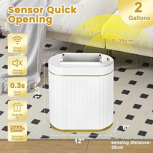 ELPHECO Basurero Automático con Sensor de Movimiento, Tapa Mariposa, 2 Gal miniatura 7