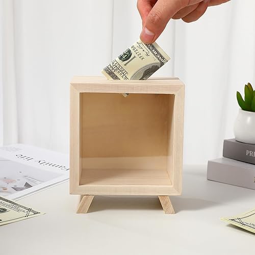 Miniatura 5 de Zerodeko Caja de sombras de madera transparente para hucha con marco de madera caja de monedas contenedor de almacenamiento de dinero