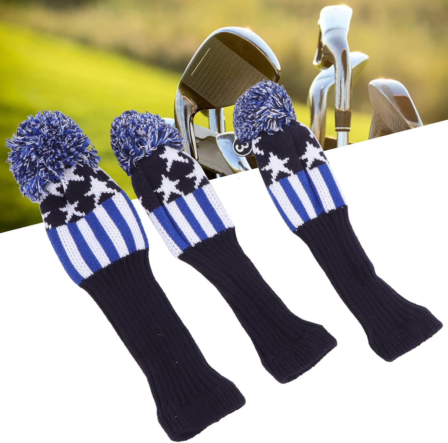 Keenso Knitted Club Head Covers, No.1/3/5 3 Covers in 1 Set Club Woolen Yarn Knit Cover for Wooden Club Head Protection