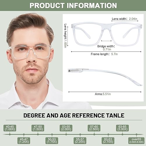 Miniatura 5 de AEZUNI Anteojos de lectura grandes para hombre, de gran tamaño, retro, cuadrados, 1.0, 1.25, 1.5, 1.75, 2.0, 2.25, 2.5, 2.75, 3.0, 3.5, 4.0, 5.0, 6.0