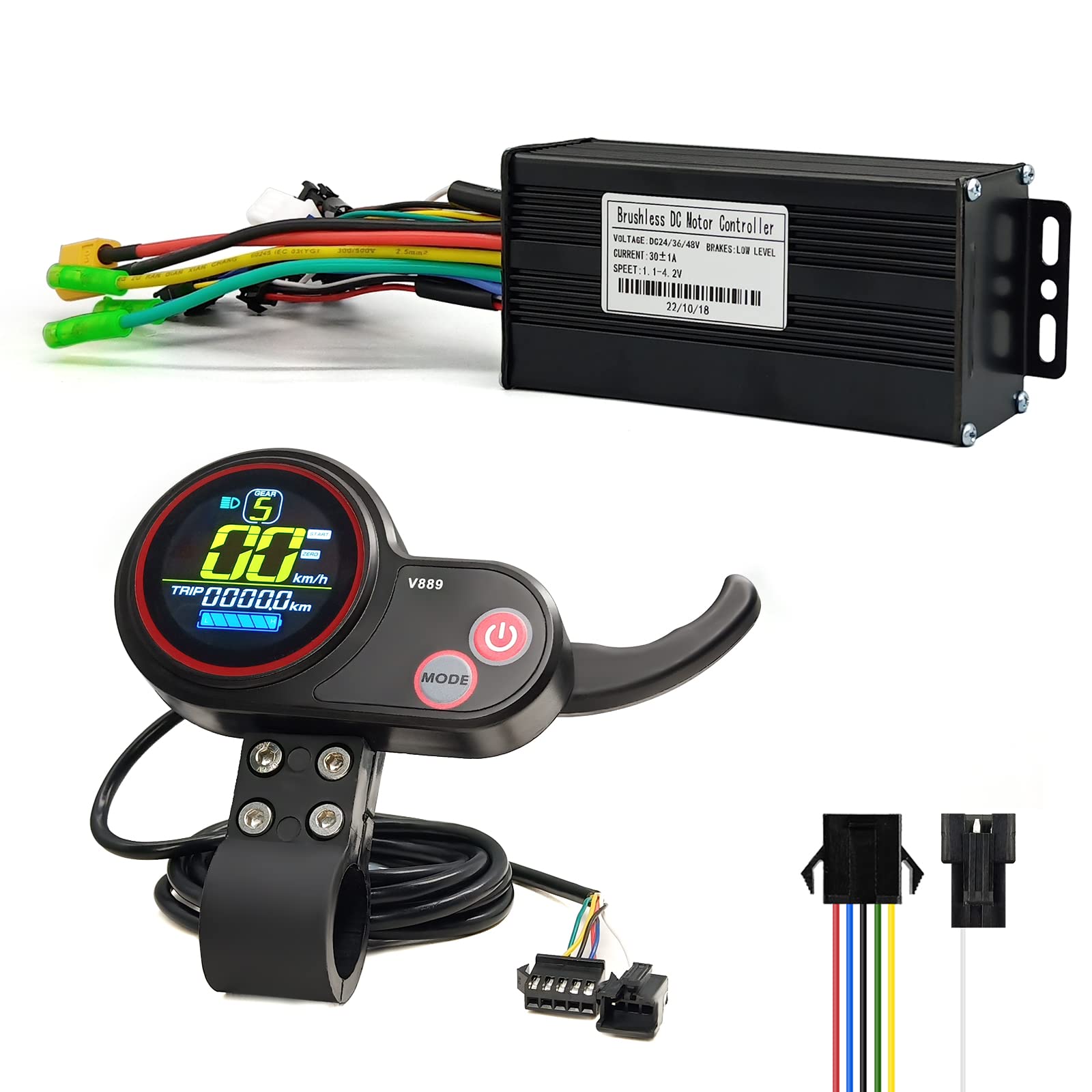 HUDAMZKY Electric Scooter Ebike 26A/30A Sine Wave Controller with LCD V889 Display for 1000W Hub Motor Electric Bike Accessories