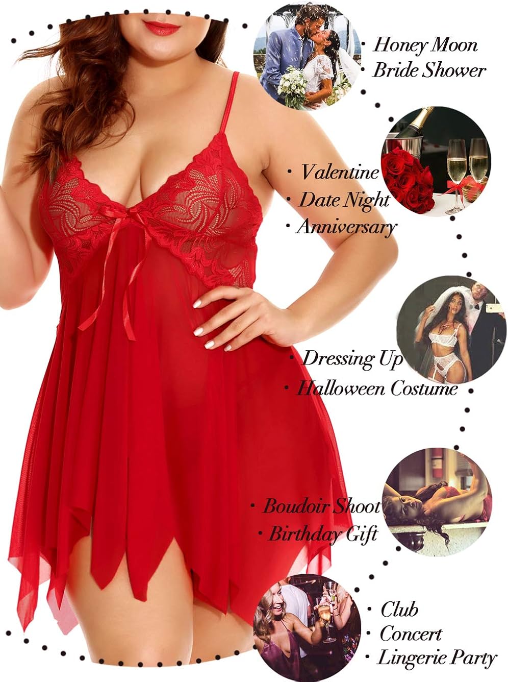 Kaei&Shi Plus Size Lingerie Set Floral Flowy Lace Sheer Mesh Babydoll Slip Vneck Negligees Sexy for Women at  Women’s Clothing store
