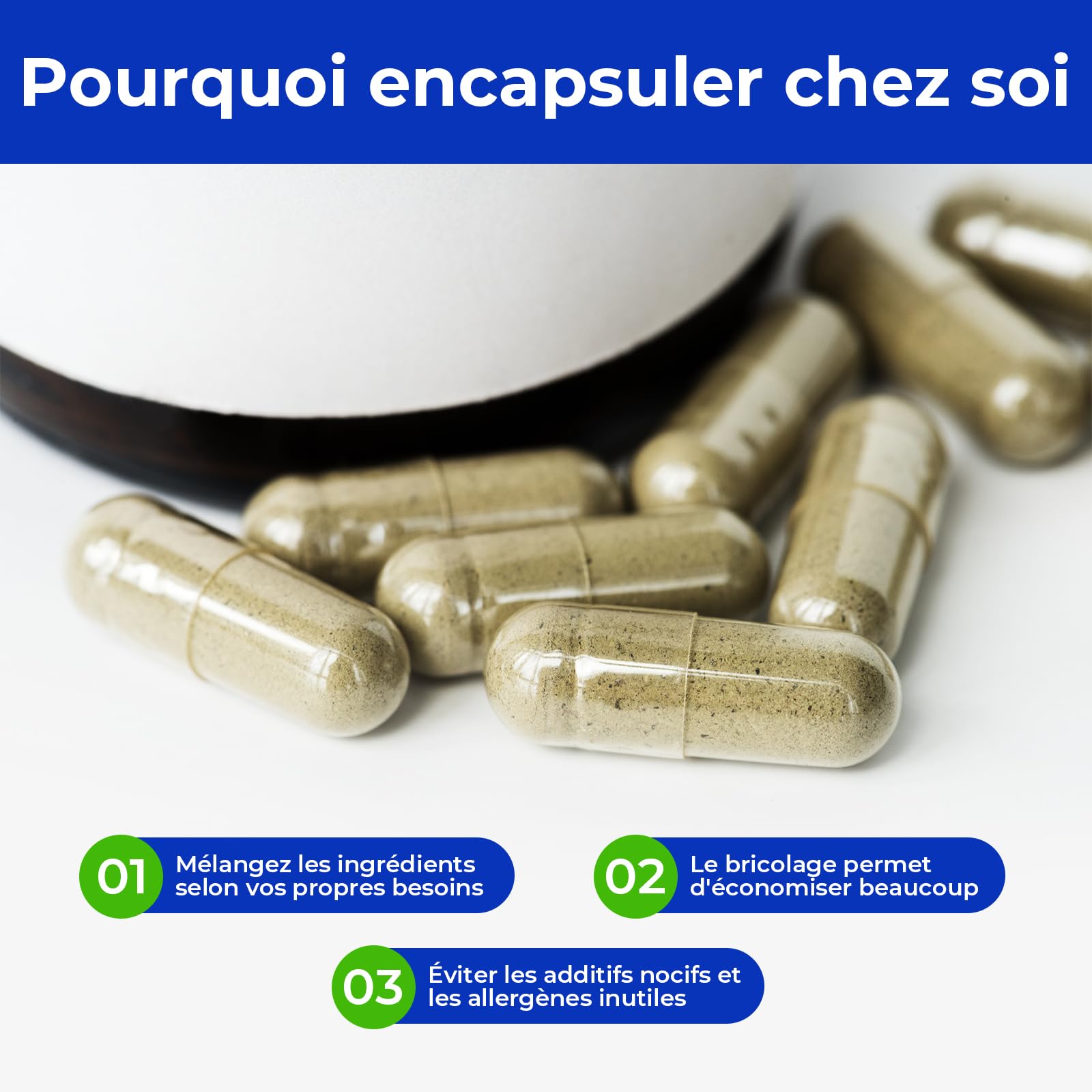 ATLEMISME Gélules Vides Végétales Taille 1 - Lot de 5000 avec 2 Cuillères - Sans Gélatine - Gélules Faciles à Remplir et à Dissoudre Rapidement - Idéales pour Compléments Alimentaires et Poudres