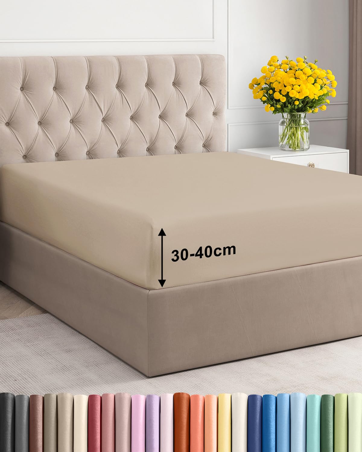 Fitted Sheet King 150x200cm, Cream - Extra Deep Pocket 40cm (16") - Non Iron Soft Brushed Microfibre - Machine Washable - Fade & Shrink Resistant - OEKO-TEX - Breathable - Easy Care - Hypoallergenic