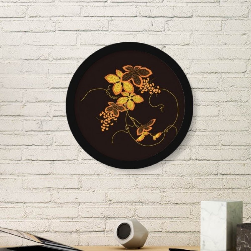 Peinture japonaise ronde à fleur marron avec cadre noir élégant DIYthinker